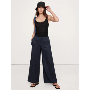 Banana Republic High-Rise Wide-Leg Linen Pull-On Pant in Blue